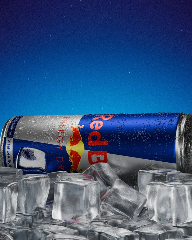 Red Bull — A 3D reinterpretation of the Red Bull can, wrap redrawn